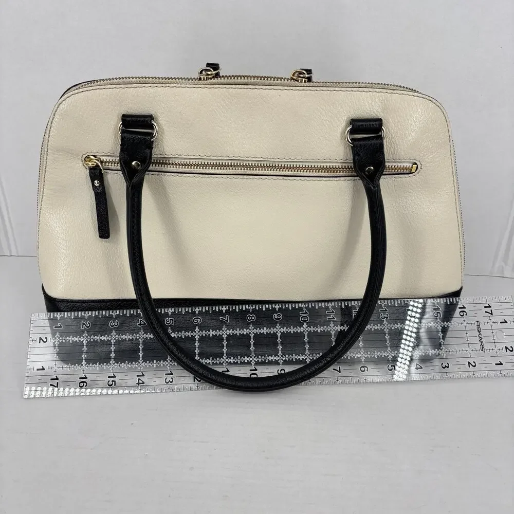 Kate Spade Rachelle Berkeley Satchel‎ Handbag Cream Black Leather Double Handle